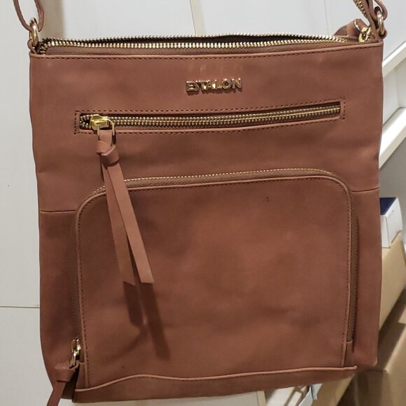 Estalon Crossbody Genuine Leather Purse Russet Color Zip Closure Adj Strap - Picture 1 of 8